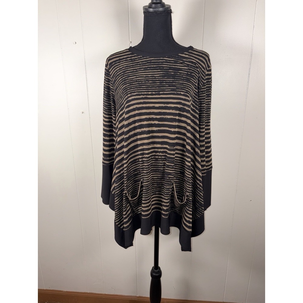 IC by Connie K Asymmetric Hem Striped Tunic Top Size XL NWT